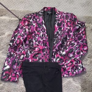 Kasper Vibrant Pink and Black Abstract Blazer